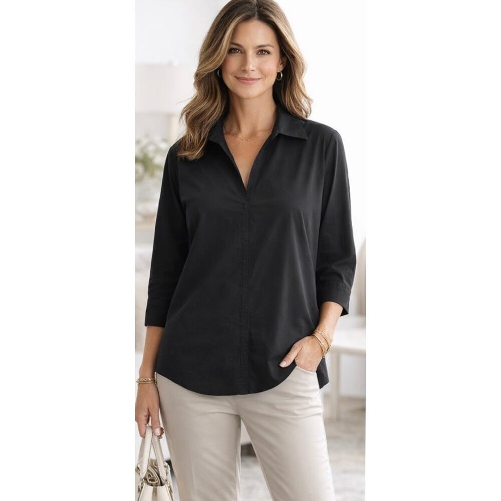 Evelyn & Arthur Black Blouse Women’s Long Sleeve Top Size L minimalist